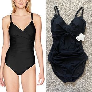 NEW Calvin Klein Black Ruched Tummy Control swim suit bathing suit 8